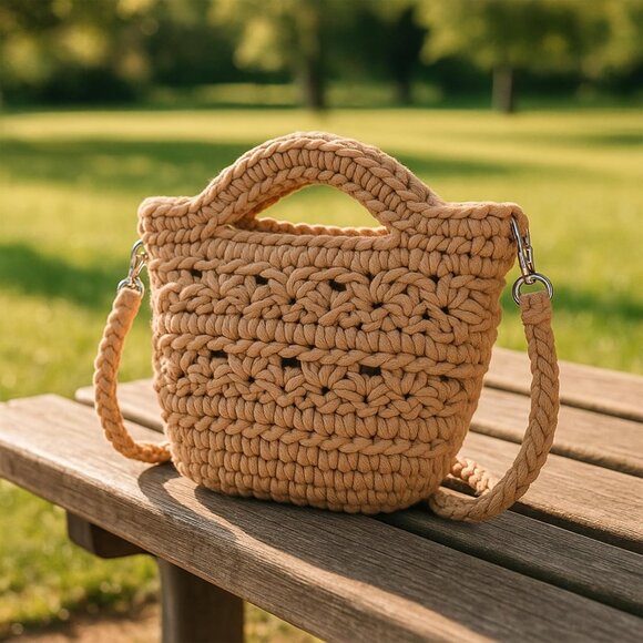 Straw Crossbody Bag Cotton Summer Beach Tote Small Travel Portable - Picture 8 of 9